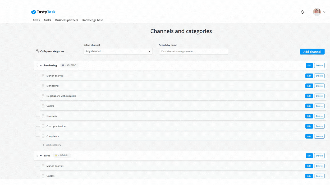 Channels and Categories in Tasks | TastyTask